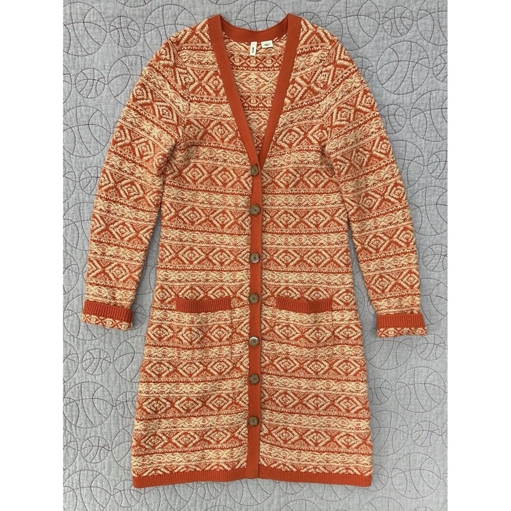 Anthropologie MOTH Orange Cotton Wool Button Front Long Sweater Coat Small
